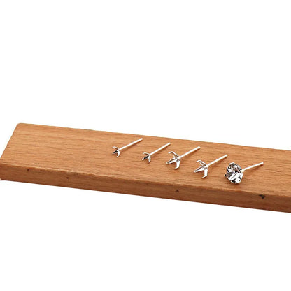 1 Pair  S925 Sterrling Silver Blank Earring Post Stud 4 Claw Plating with 2.5 3 4 5 6 8mm Pad for DIY Jewelry Findings Making