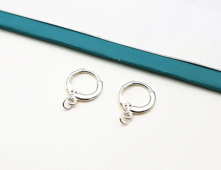 Solid 925 Sterling Silver Earring Hook Leverback Round Earwire with Open Jump Ring Connector for Jewelry Making DIY Accessories