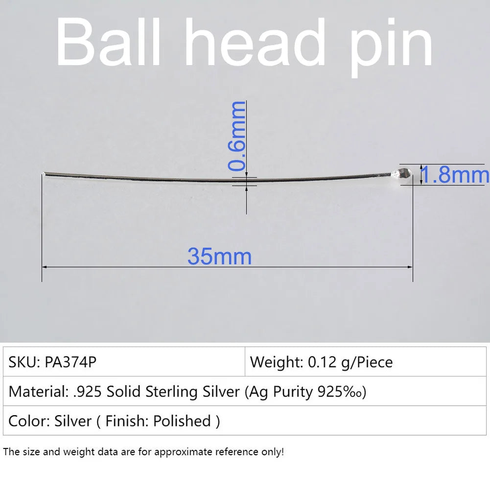 925 Sterling Silver head pins for jewelry making supplies, t needle pins