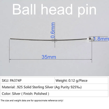 925 Sterling Silver head pins for jewelry making supplies, t needle pins