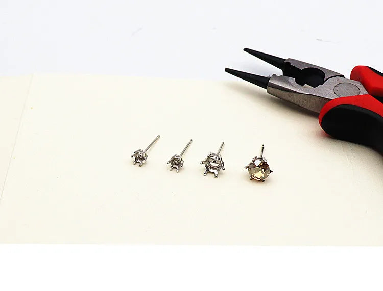 925 Sterling Silver DIY Accessories Earring Stud 6 Claw Settings for Round Crystal Beans Inlaying Findings Jewelry 6 5 4 3mm