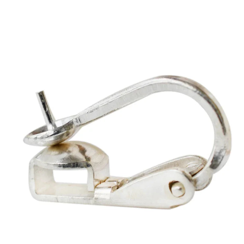 clip on earring findings,solid 925 sterling silver hinged earclip hook fittings for No pierced ears diy jewelry, 1 pair