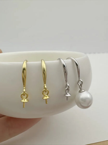 1Pair Solid 925 Sterling Silver Earring Hooks with Pearl Pins for Beads DIY Jewelry Accessories Making Components 18k Gold Color