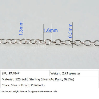 Silver Chain for Jewelry making, 925 Sterling Silver Oval Cable Chain bulk Loose Rope Link Diy Components and Finding