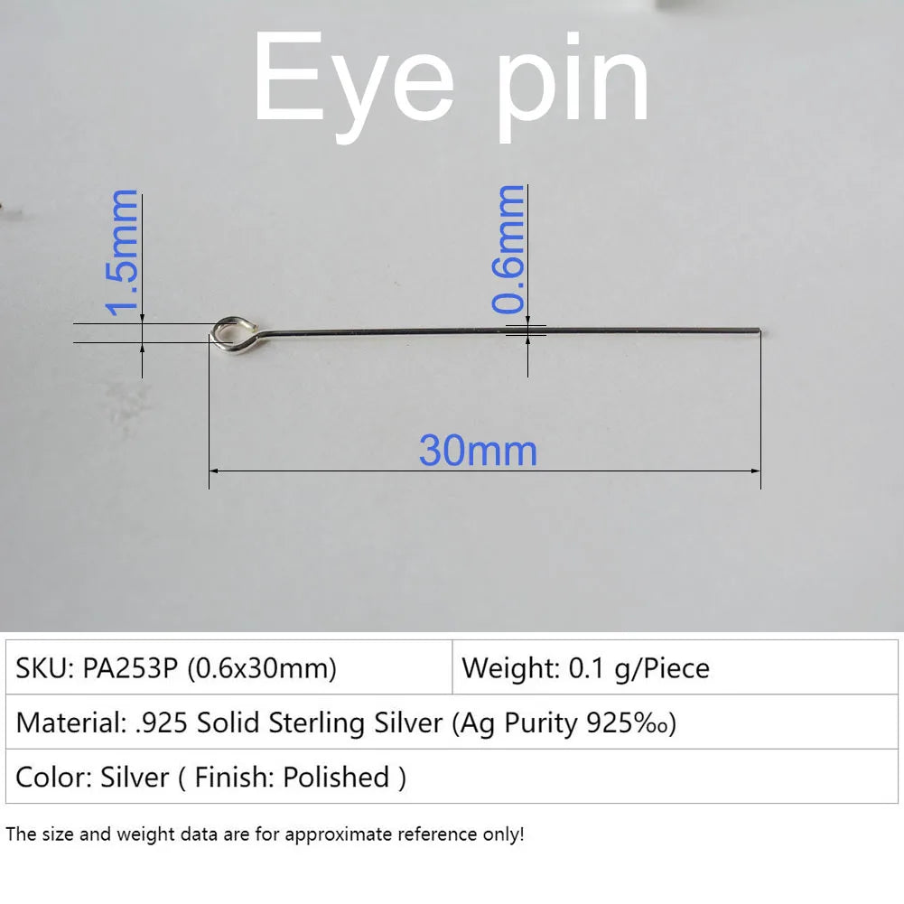 925 sterling silver eye pins for Jewelry Making, silver Open Eye head Pins Findings