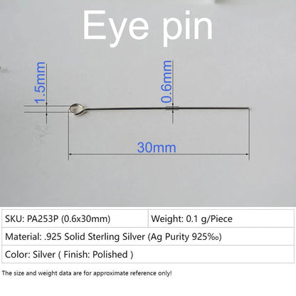 925 sterling silver eye pins for Jewelry Making, silver Open Eye head Pins Findings