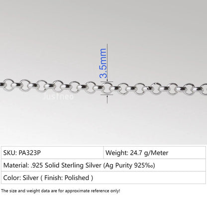 Solid 925 Sterling Silver Rollo/Rolo Chain Loose Rope Link for Jewelry Diy Components and Findings