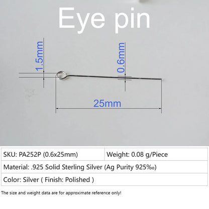 925 sterling silver eye pins for Jewelry Making, silver Open Eye head Pins Findings