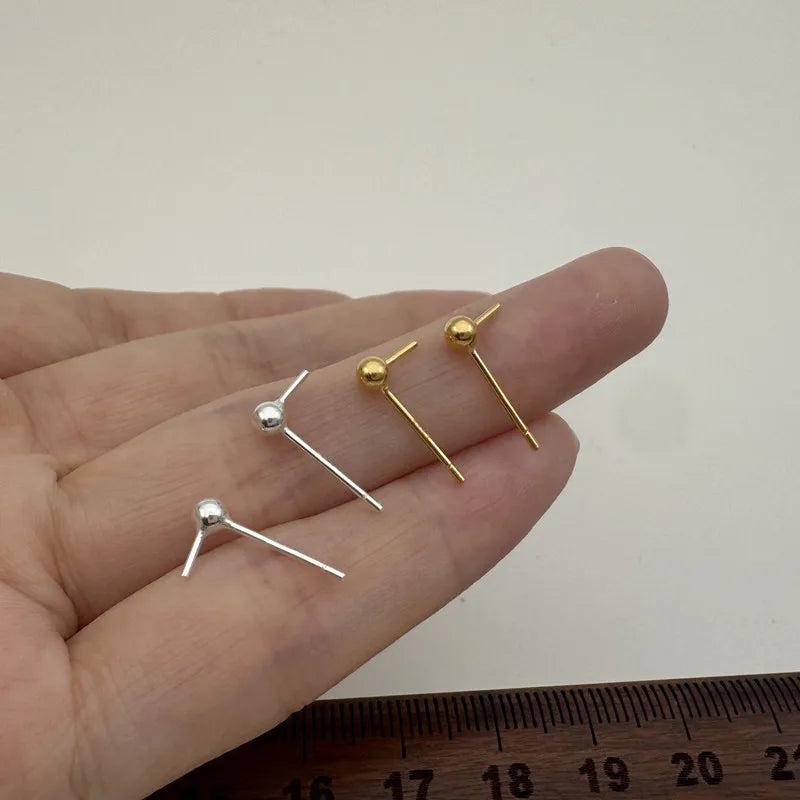 1Pair Solid 925 Sterling Silver 3mm Earring for Round Pearl beads DIY Accessories Making Components Finding