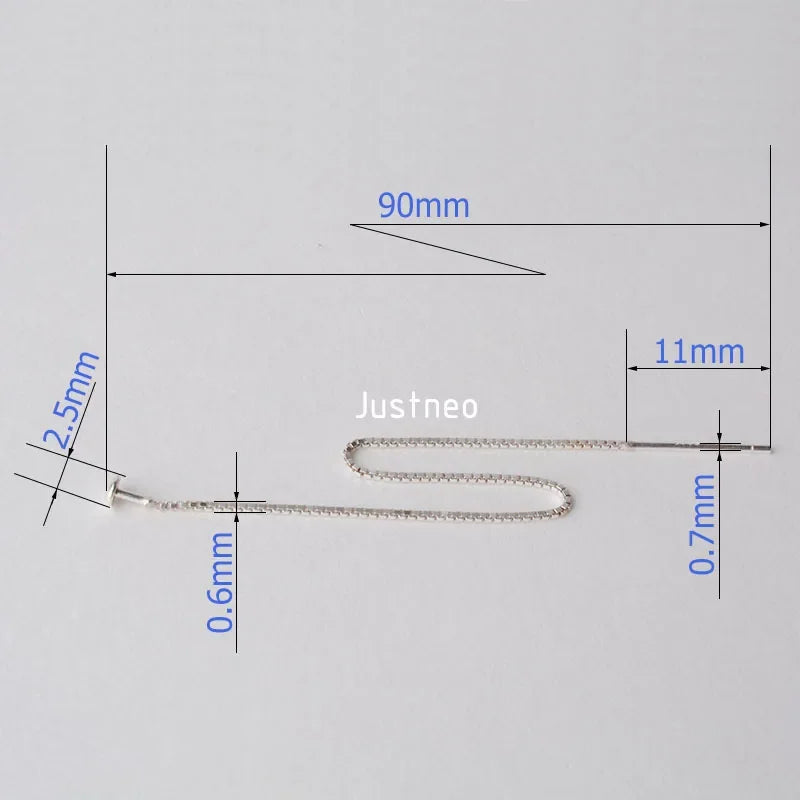 earwire,solid 925 sterling silver ear thread, Box Chain earring wire with Headpin