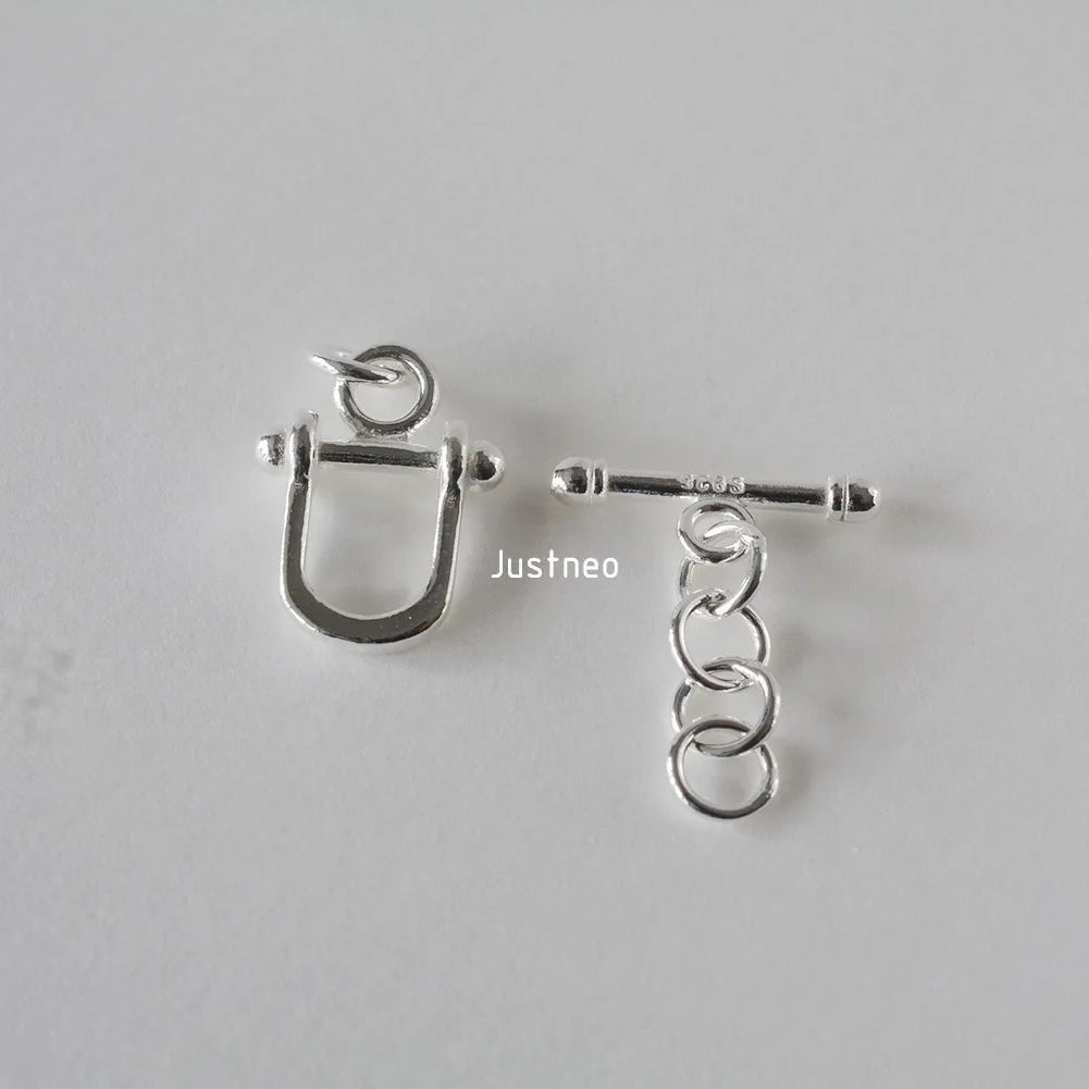 925 Sterling Silver Horseshoe Shape Toggle Clasp, Real Silver OT Bar Closure for Handmade Jewelry Design