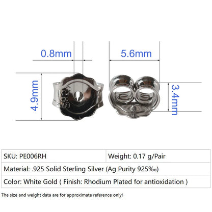 earnut,5.6mm solid 925 sterling silver earring backs  friction butterfly back stopper plug ,1pair