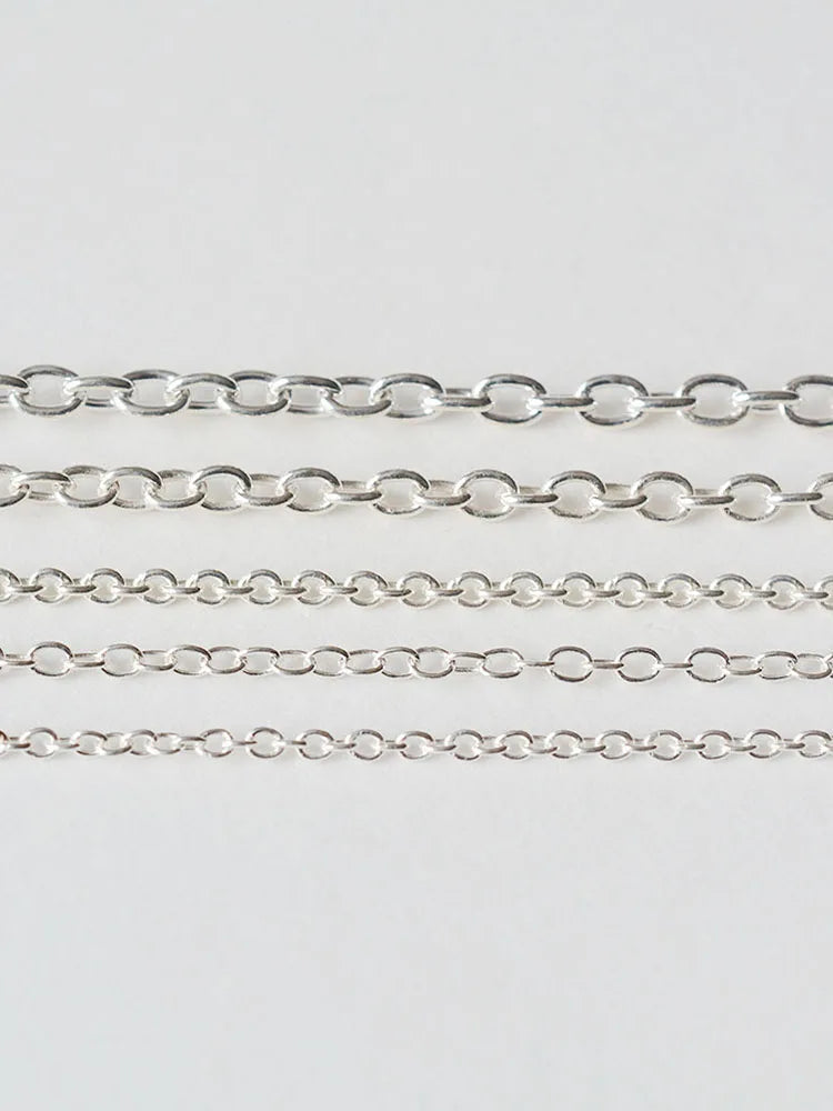 Solid 925 Sterling Silver Oval Cable Chain bulk Loose Rope Link for Jewelry making Diy Components and Findings, 1 meter