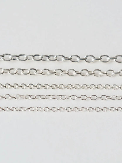 Solid 925 Sterling Silver Oval Cable Chain bulk Loose Rope Link for Jewelry making Diy Components and Findings, 1 meter