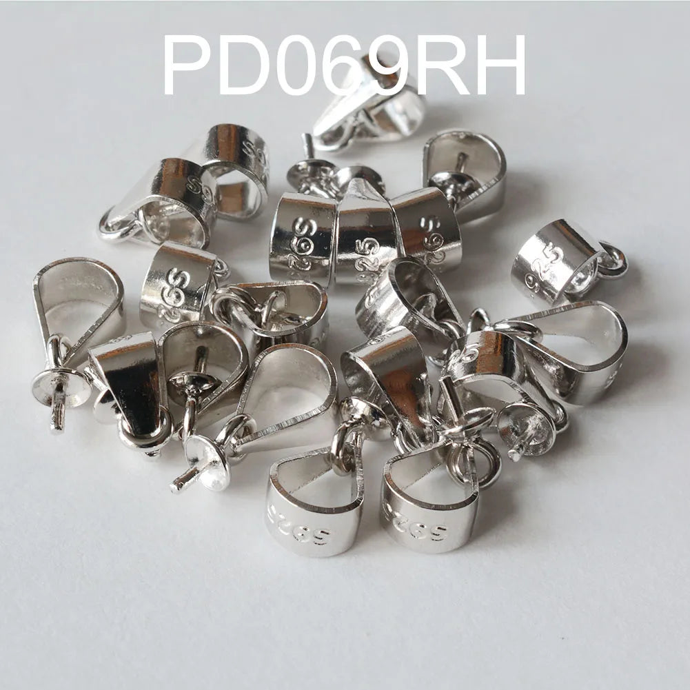 925 Silver Pendant Bail Connector with Pearl Cup Pin, Silver Pendant Bail with Cup Glue-on Pendant Connector for Jewelry Making