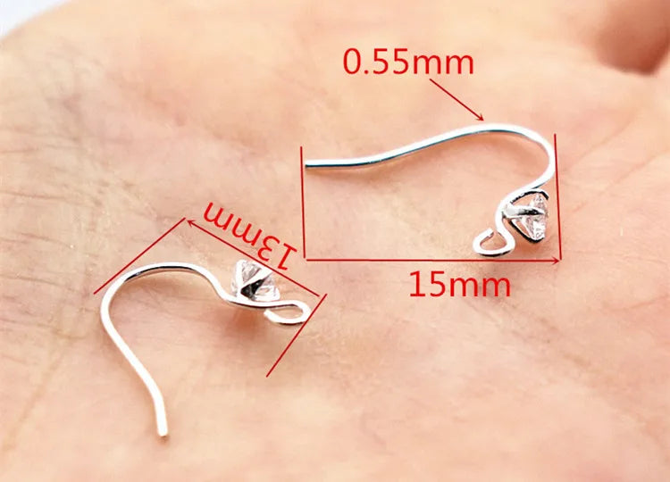 1Pair Solid 925 Sterling Silver Earring Hooks with Stones for Jewelry Making Accessories DIY Finding Components