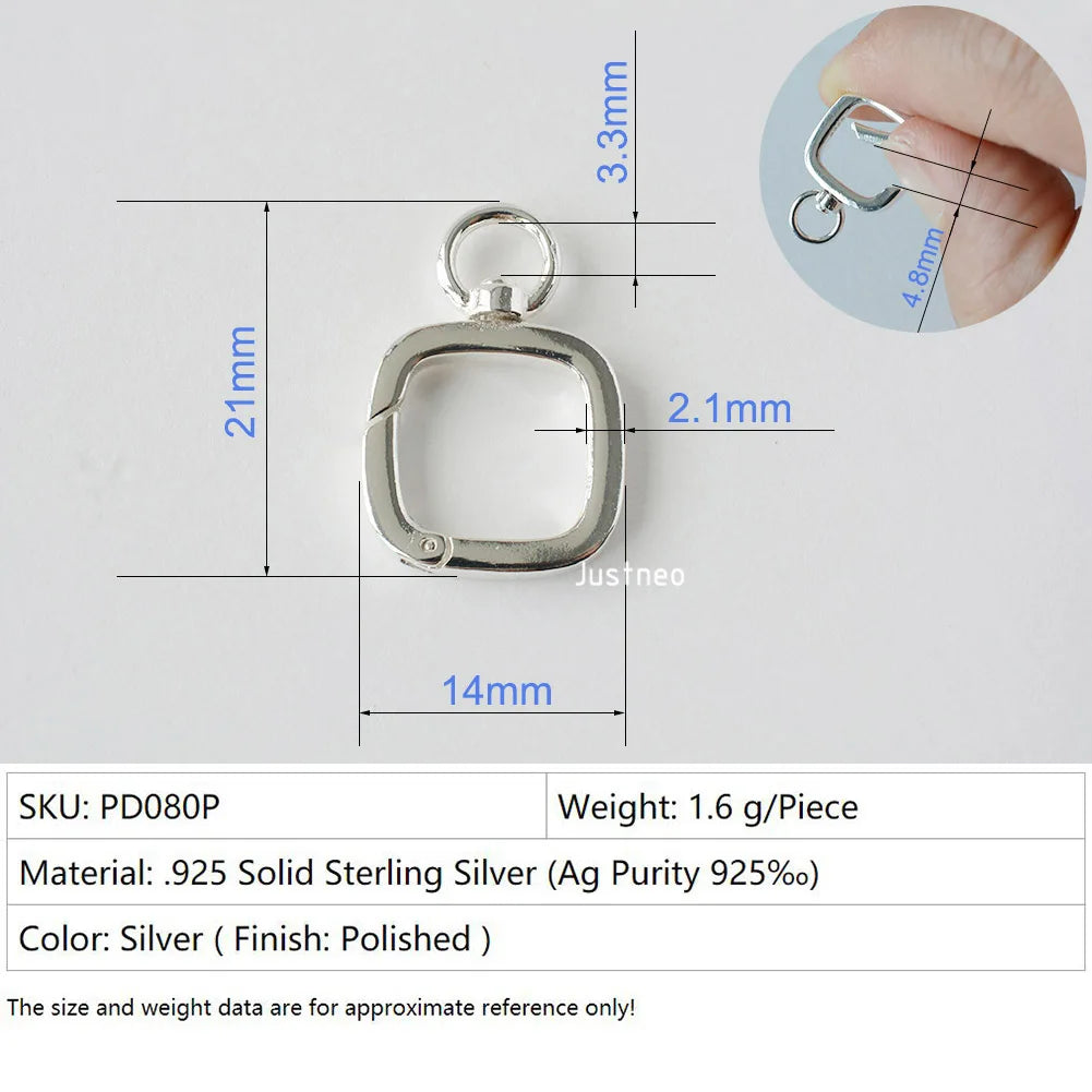 Solid 925 Sterling Silver Clasp,Spring Press Open Hook with Swivel End Ring，Rotatable Buckle for Necklace/Bracelet Jewelry