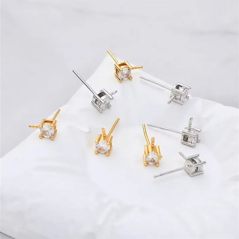 1Pair Solid 925 Sterling Silver Studs 3mm-6mm Princess Earring Fitting DIY Gold Plated Pearl Holder Accessories Finding