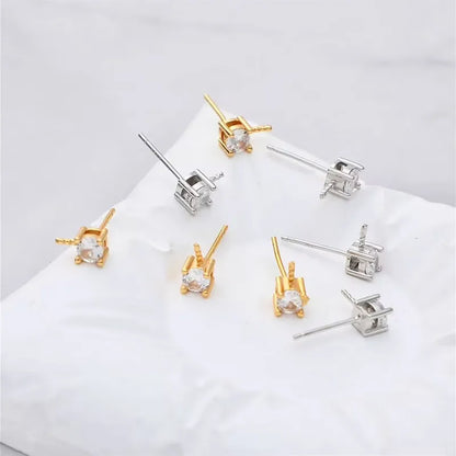 1Pair Solid 925 Sterling Silver Studs 3mm-6mm Princess Earring Fitting DIY Gold Plated Pearl Holder Accessories Finding