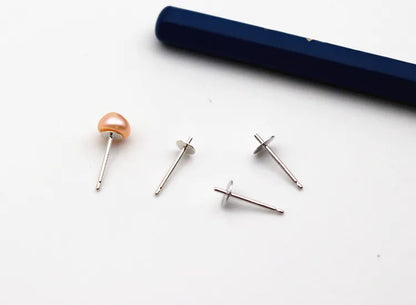 1 Pair Earring Studs Solid 925 Sterling Silver Ear Post Finding with Cupped Pad for Holding Pearl Beads Stones DIY Accessories