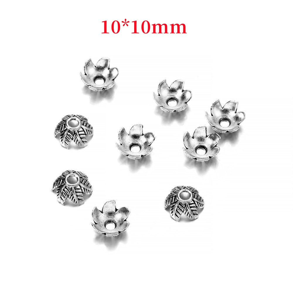 10mm 6-Petal Antique Leaf Flower Bead Caps, 20pcs