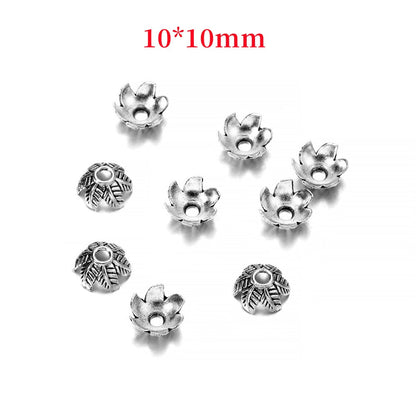 10mm 6-Petal Antique Leaf Flower Bead Caps, 20pcs
