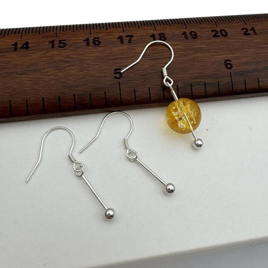 1Pair Solid 925 Sterling Silver Earring Hooks with Neddles for Round Beads 10-15-20mm DIY Jewelry Making Accessories