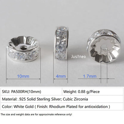 925 Sterling Silver CZ Rondelle Spacer Beads, Silver Clear Cubic Zirconia Loose Beads for DIY Craft Jewelry Making