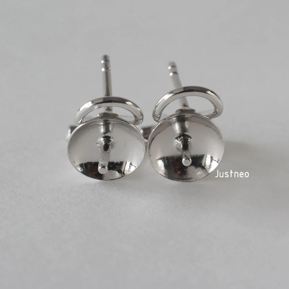 925 Sterling Silver Earring Stud Posts and Pull-up Backs with 8mm Pearl earring cups for Jewelry making supplies