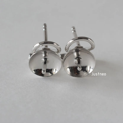 925 Sterling Silver Earring Stud Posts and Pull-up Backs with 8mm Pearl earring cups for Jewelry making supplies