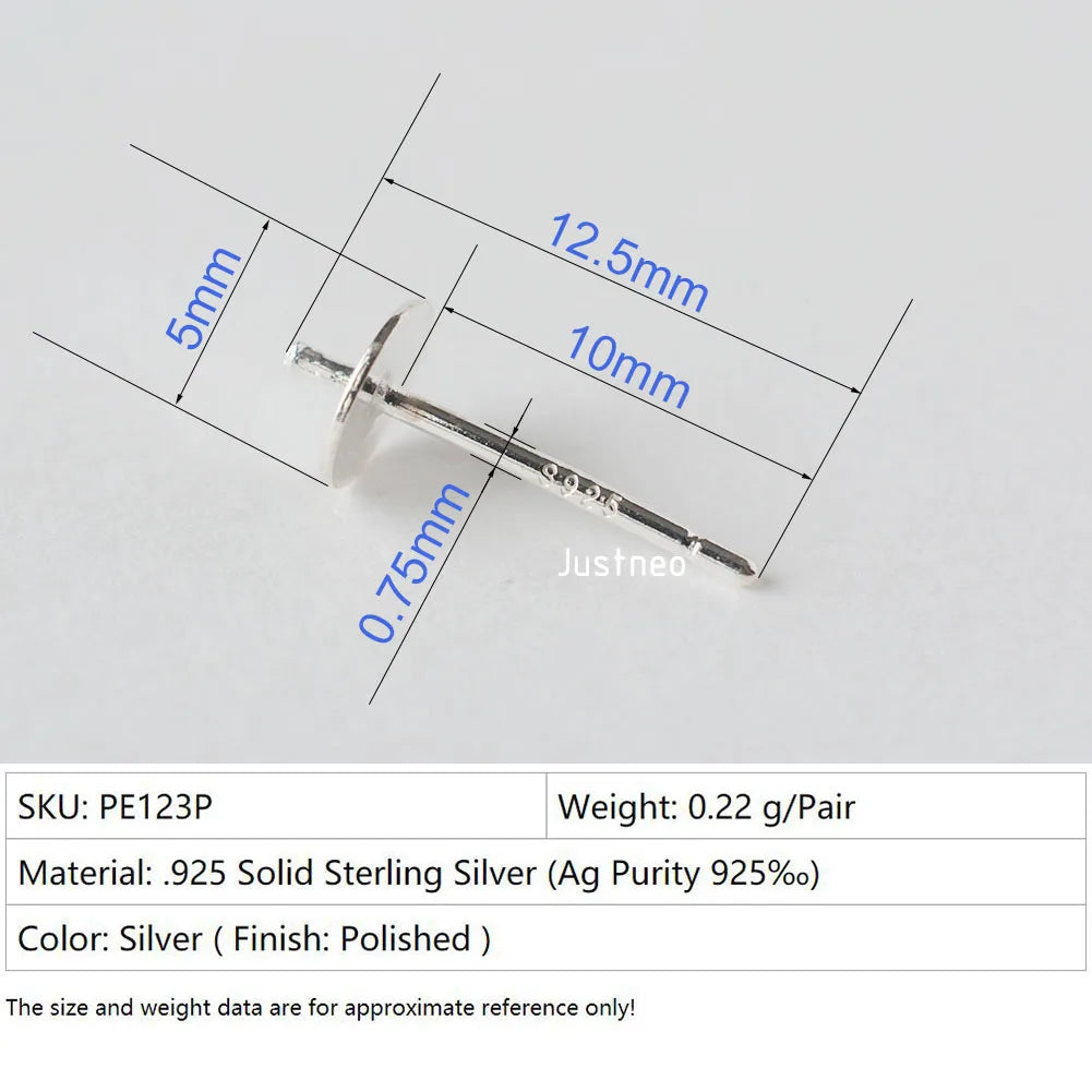 925 Sterling Silver blank post stud earrings with Flat Pad for jewelry making