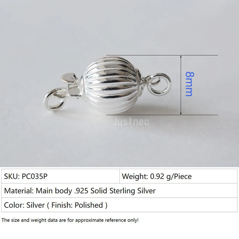 Solid 925 Sterling Silver Round Ball Box Clasp for Pearl Necklace Jewelry diy Components, 1 piece/lot