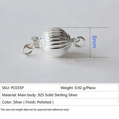 Solid 925 Sterling Silver Round Ball Box Clasp for Pearl Necklace Jewelry diy Components, 1 piece/lot