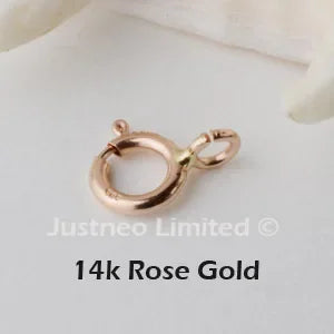 14k gold clasp,5mm solid 14karat yellow/rose gold spring ring buckle for pendant necklace bracelet gold jewelry diy making