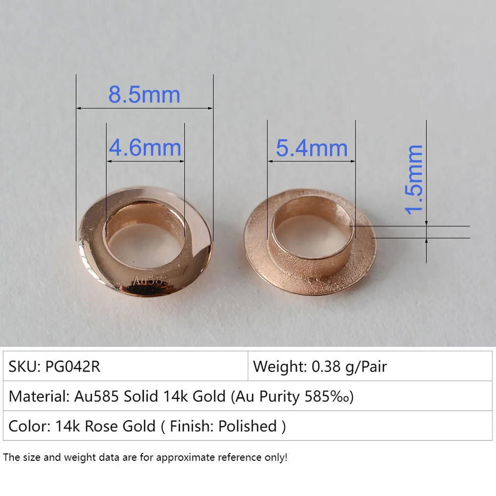 AU585 Solid 14k Carat Gold Eyelet Rivets for Big Hole Beads, jewelry DIY gold findings/components