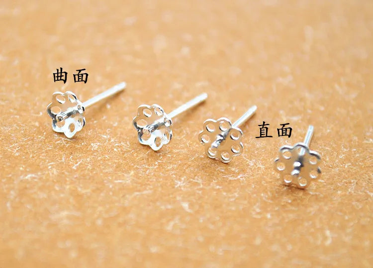 1 Pair 5mm Solid 925 Sterling Silver Earring Post Ear Studs with Cupped Pad Holding Jewelry Pearl Round Beads Making DIY