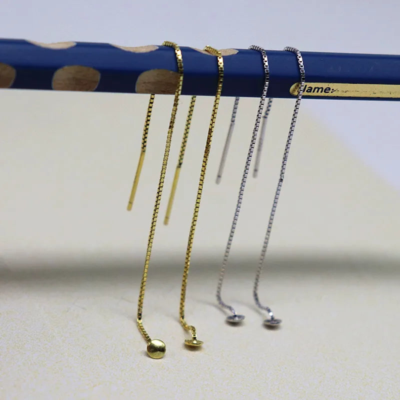 1 Pair Solid 925 Sterling Silver Earwire with Headpin EarThread Round Beads Jewelry Making DIY Finding Component Dangle Earring