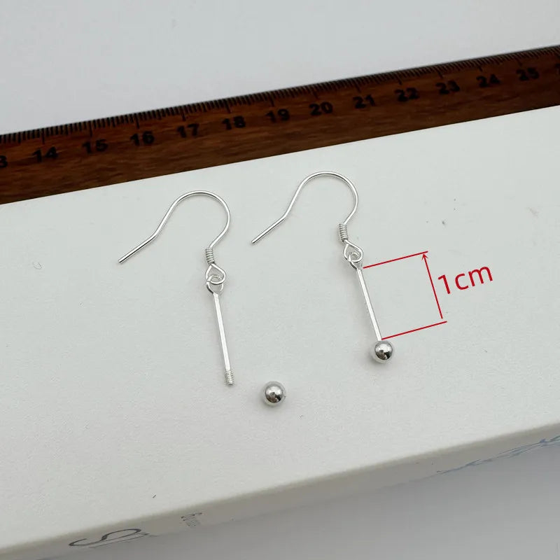 1Pair Solid 925 Sterling Silver Earring Hooks with Neddles for Round Beads 10-15-20mm DIY Jewelry Making Accessories