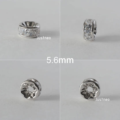 925 Sterling Silver CZ Rondelle Spacer Beads, Silver Clear Cubic Zirconia Loose Beads for DIY Craft Jewelry Making