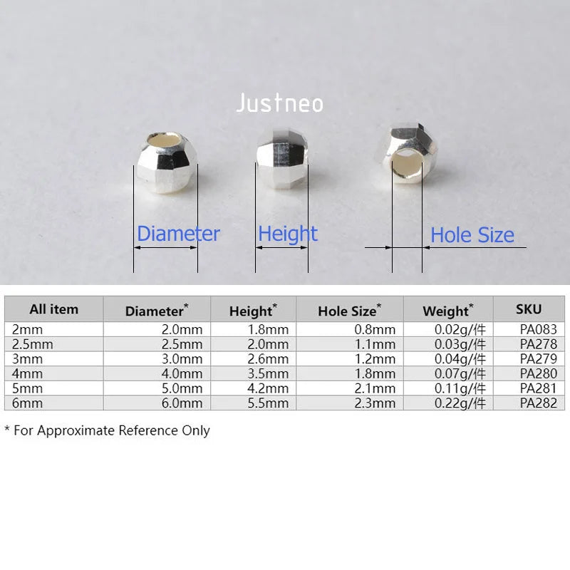 Solid 925 Sterling Sliver Seamless Faceted Beads Round Spacer Mirror Surface Cutting Loose Bead for Jewelry Making 2 mm 3mm ,1pc