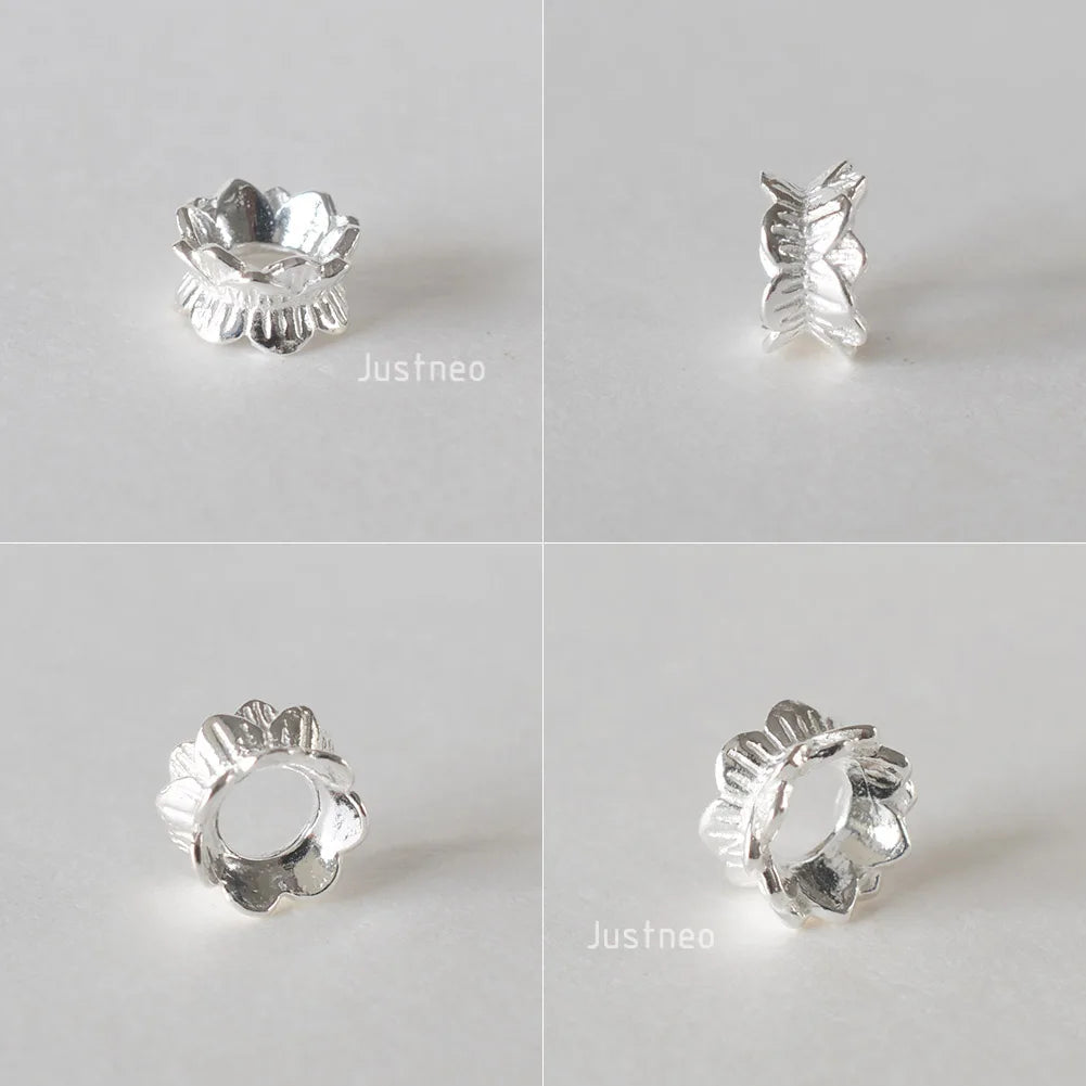 925 Sterling Silver Double Side Flower Beads Caps Spacer Beads for DIY Bracelet Necklace Jewelry Making
