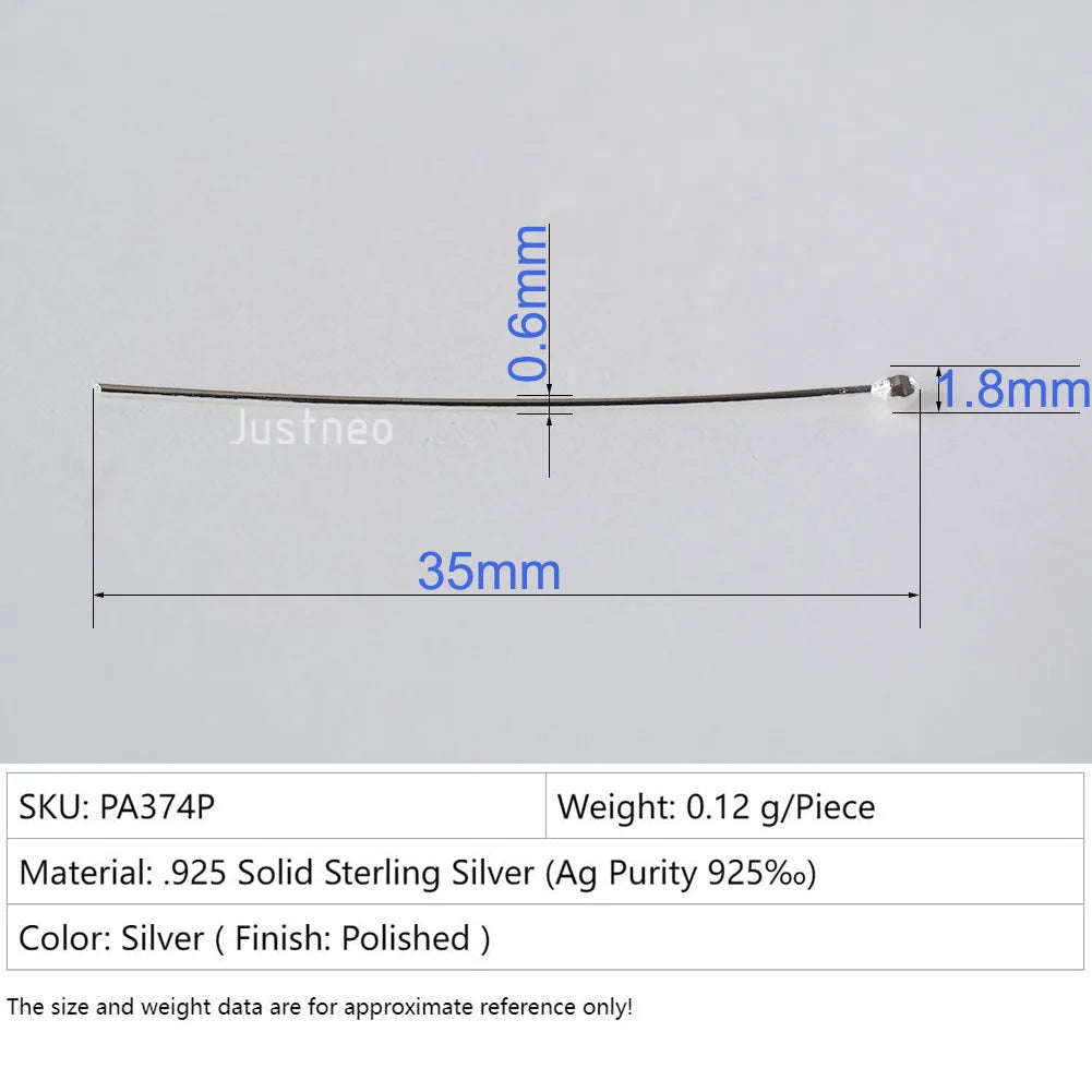 925 Sterling Silver Ball Head Pins For Jewelry Making, Silver Round Bead Head Pins, Silver Findings Head Ball Pins