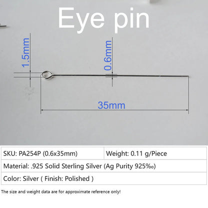 925 sterling silver eye pins for Jewelry Making, silver Open Eye head Pins Findings