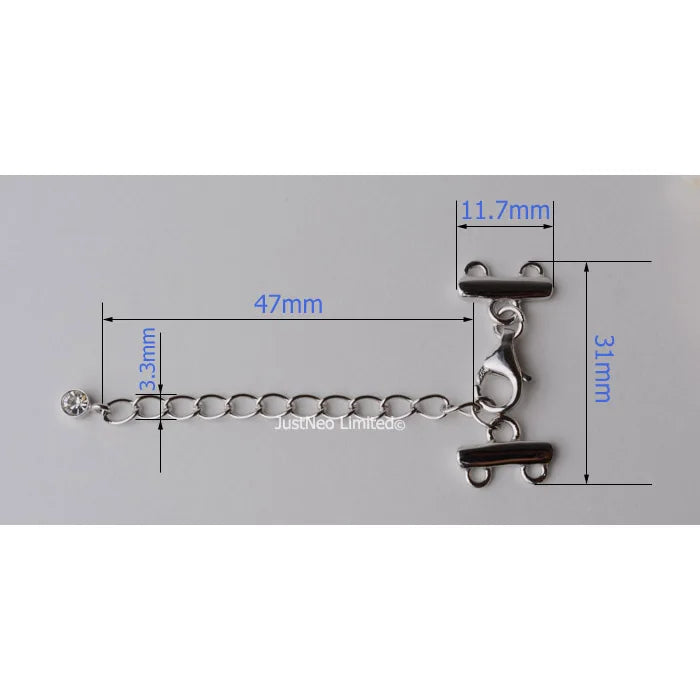 Solid 925 Sterling Silver Clasp Buckle 2/3 Strand Necklace Hook Cubic Zirconia Rhodium Plated  Diy Jewelry Components, 1pc