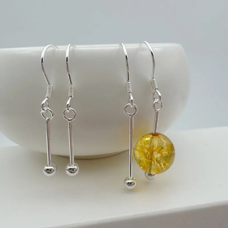 1Pair Solid 925 Sterling Silver Earring Hooks with Neddles for Round Beads 10-15-20mm DIY Jewelry Making Accessories