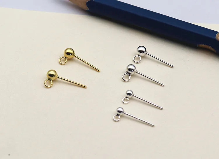 3mm Solid 925 Sterling Silver Ball Earring Post with Open Jump Ring  DIY Components Jewelry Making Earring Accessories Findings