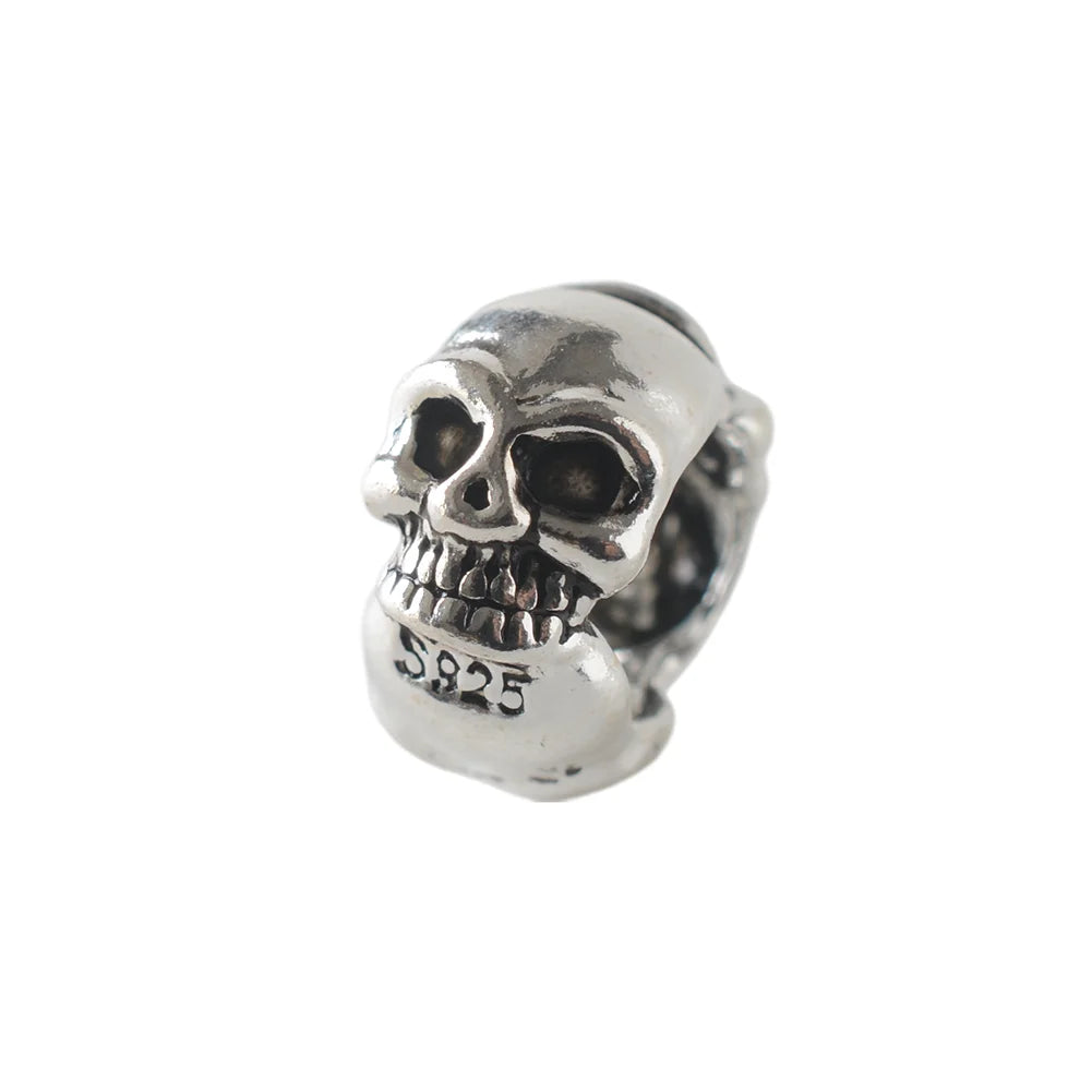 925 Sterling Silver Oxidized Skull Spacer, Vintage Black Silver DIY Jewelry Findings for Jewelry Making Supplies