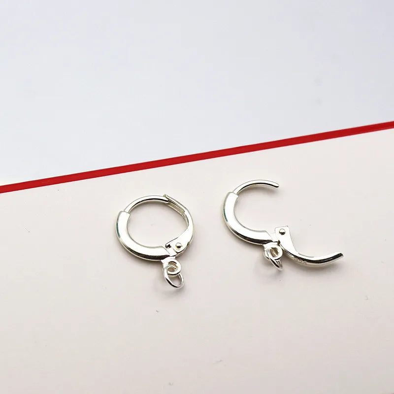 Solid 925 Sterling Silver Earring Hook Leverback Round Earwire with Open Jump Ring Connector for Jewelry Making DIY Accessories