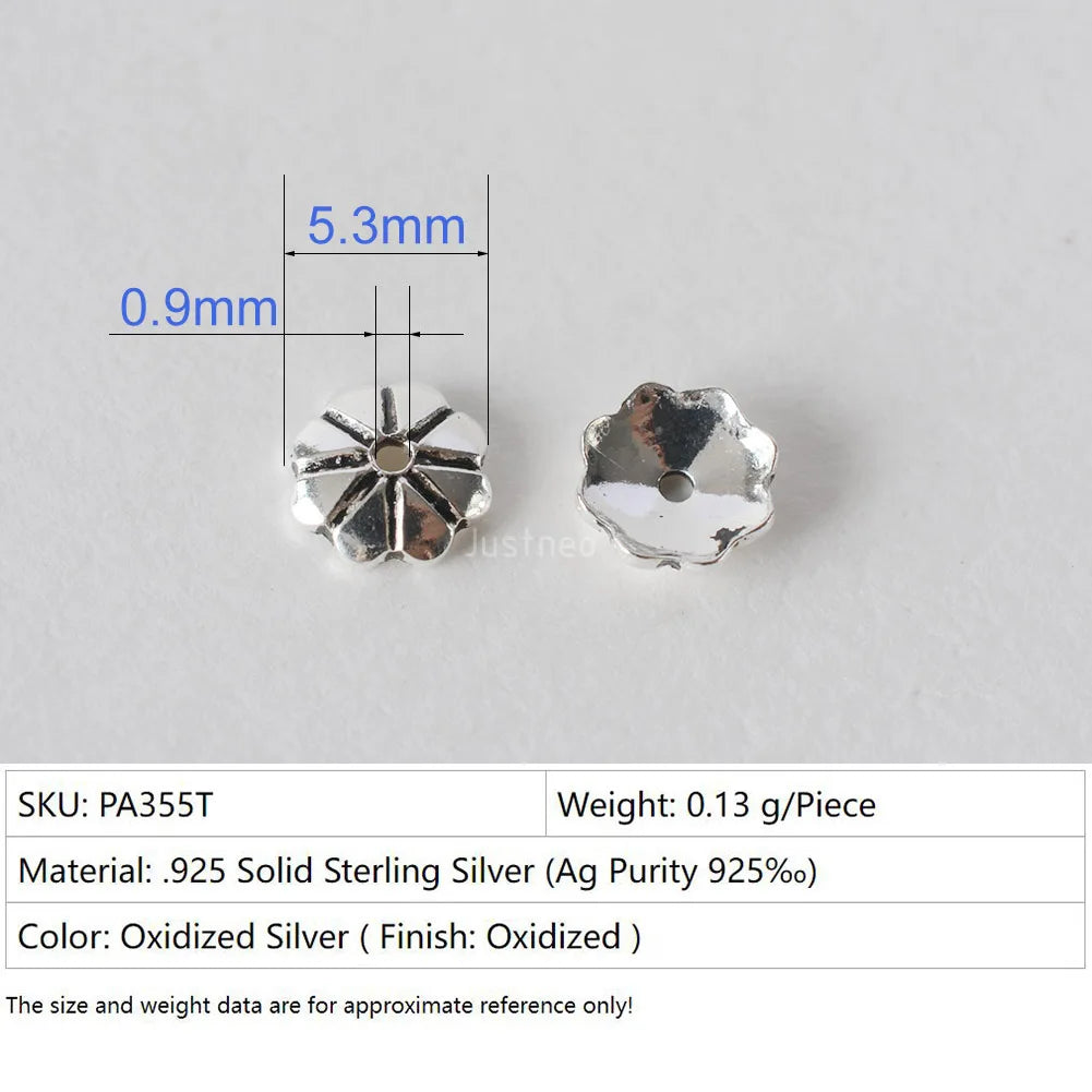 925 Sterling Silver Bead Caps, Oxidized Silver Flower Spacer Bead End Caps For Jewelry Making Bulk, DIY Jewelry Accessories