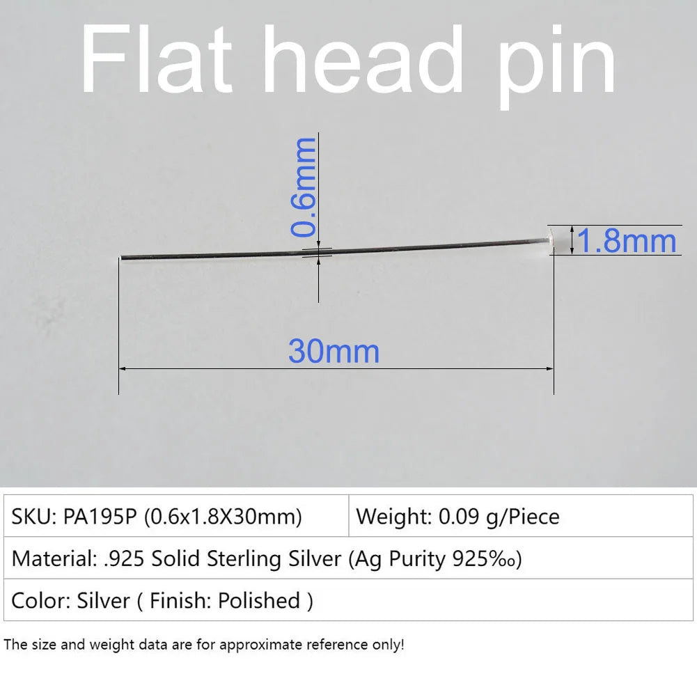 925 Sterling Silver Flat Head Pins, Silver T-pin For Jewelry Making Findings